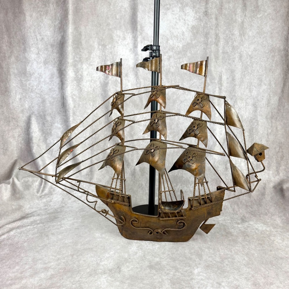 Vintage Brutalist Metal Ship Sculpture Nautical Sailing Vessel Wall Art Decor